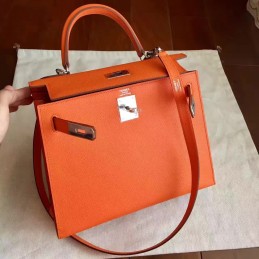 Replica Hermes Orange Kelly 28 Palladium Hardware Bag