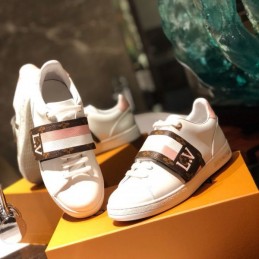 Replica Louis Vuitton White Brown Double-Strap Sneakers