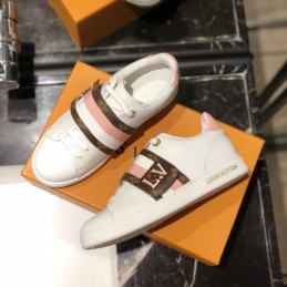 Replica Louis Vuitton White Brown Double-Strap Sneakers