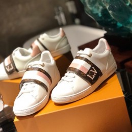 Replica Louis Vuitton White Brown Double-Strap Sneakers