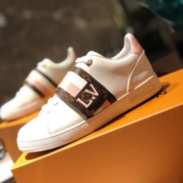 Replica Louis Vuitton White Brown Double-Strap Sneakers