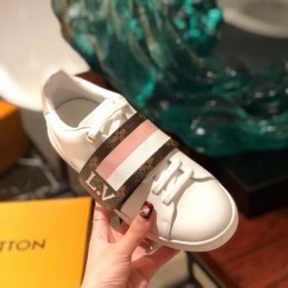 Replica Louis Vuitton White Brown Double-Strap Sneakers