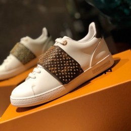 Replica Louis Vuitton White Brown Studded Strap Sneakers