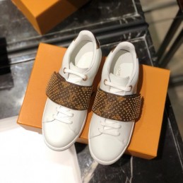 Replica Louis Vuitton White Brown Studded Strap Sneakers