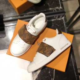 Replica Louis Vuitton White Brown Studded Strap Sneakers