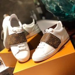 Replica Louis Vuitton White Brown Studded Strap Sneakers