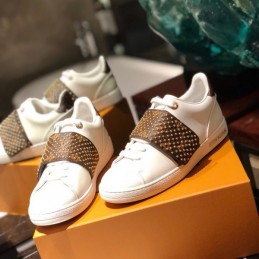 Replica Louis Vuitton White Brown Studded Strap Sneakers