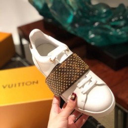 Replica Louis Vuitton White Brown Studded Strap Sneakers