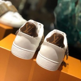 Replica Louis Vuitton White Brown Studded Strap Sneakers