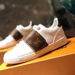 Replica Louis Vuitton White Brown Monogram Strap Sneakers