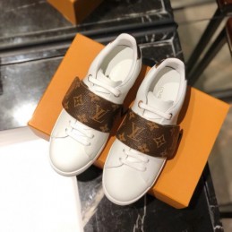 Replica Louis Vuitton White Brown Monogram Strap Sneakers