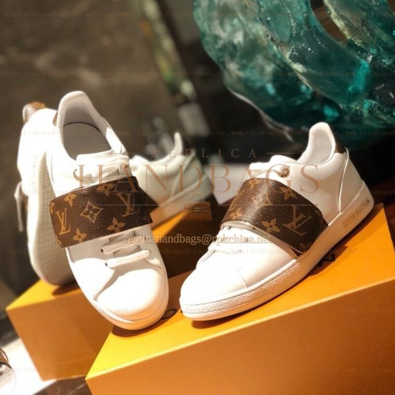 Replica Louis Vuitton White Brown Monogram Strap Sneakers