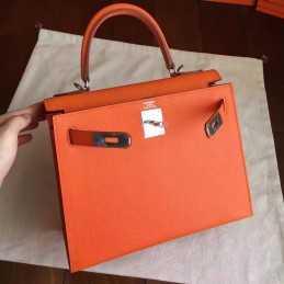Replica Hermes Orange Kelly 28 Palladium Hardware Bag