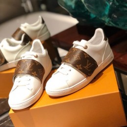 Replica Louis Vuitton White Brown Monogram Strap Sneakers