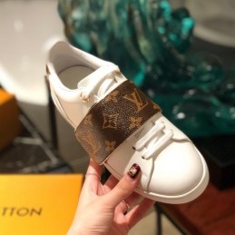 Replica Louis Vuitton White Brown Monogram Strap Sneakers