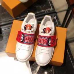 Replica Louis Vuitton White Red Graphic Strap Sneakers - Style 2