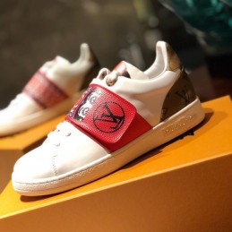 Replica Louis Vuitton White Red Graphic Strap Sneakers - Style 2