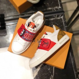 Replica Louis Vuitton White Red Graphic Strap Sneakers - Style 2