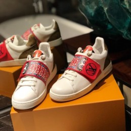 Replica Louis Vuitton White Red Graphic Strap Sneakers - Style 2