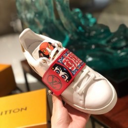 Replica Louis Vuitton White Red Graphic Strap Sneakers - Style 2
