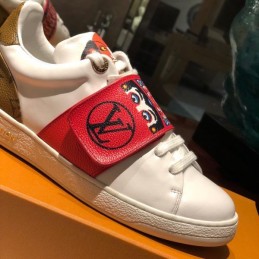 Replica Louis Vuitton White Red Graphic Strap Sneakers - Style 2