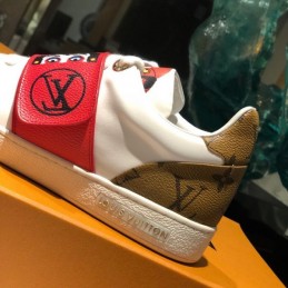 Replica Louis Vuitton White Red Graphic Strap Sneakers - Style 2