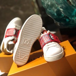 Replica Louis Vuitton White Red Graphic Strap Sneakers - Style 2