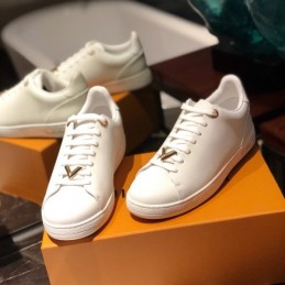 Replica Louis Vuitton White Gold-Tone Logo Sneakers