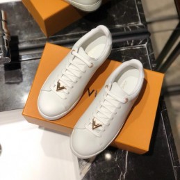 Replica Louis Vuitton White Gold-Tone Logo Sneakers