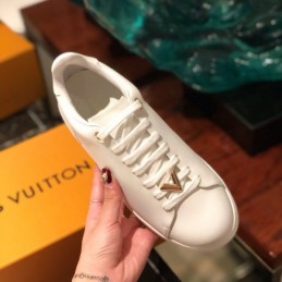 Replica Louis Vuitton White Gold-Tone Logo Sneakers