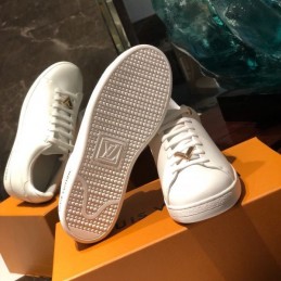 Replica Louis Vuitton White Gold-Tone Logo Sneakers