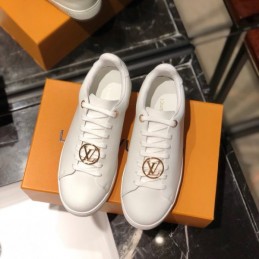 Replica Louis Vuitton White Gold-Tone Emblem Sneakers