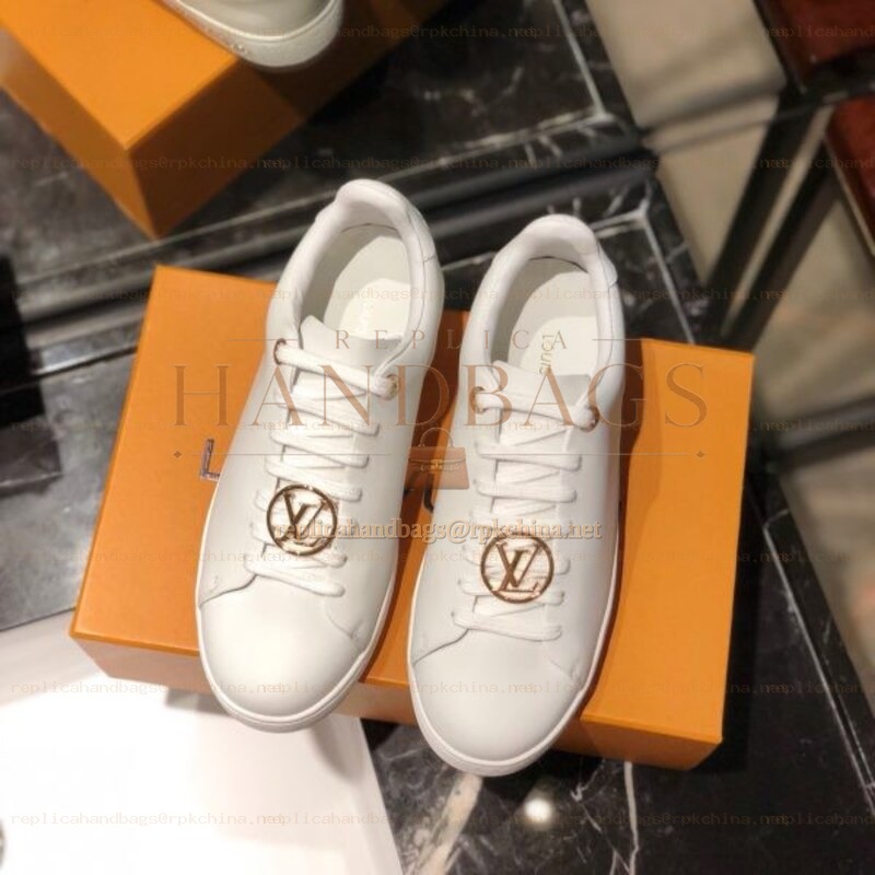 Replica Louis Vuitton White Gold-Tone Emblem Sneakers