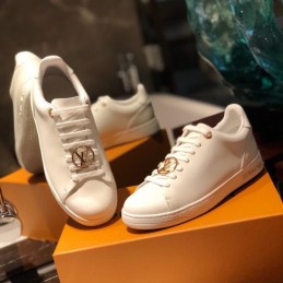 Replica Louis Vuitton White Gold-Tone Emblem Sneakers
