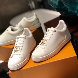 Replica Louis Vuitton White Gold-Tone Emblem Sneakers