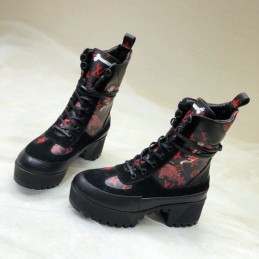 Replica Louis Vuitton Black Red Floral Laureate Platform Desert Boots
