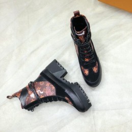 Replica Louis Vuitton Black Red Floral Laureate Platform Desert Boots