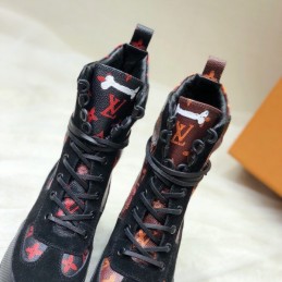 Replica Louis Vuitton Black Red Floral Laureate Platform Desert Boots