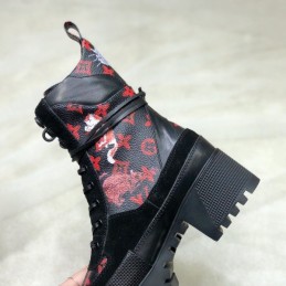 Replica Louis Vuitton Black Red Floral Laureate Platform Desert Boots