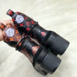 Replica Louis Vuitton Black Red Floral Laureate Platform Desert Boots