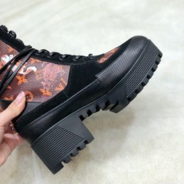 Replica Louis Vuitton Black Red Floral Laureate Platform Desert Boots