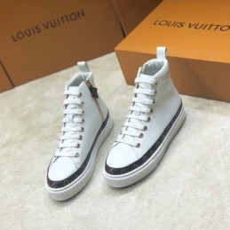 Replica Louis Vuitton White Black Trim High-Top Sneakers