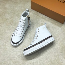Replica Louis Vuitton White Black Trim High-Top Sneakers