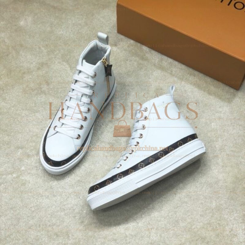 Replica Louis Vuitton White Black Trim High-Top Sneakers