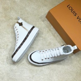 Replica Louis Vuitton White Black Trim High-Top Sneakers