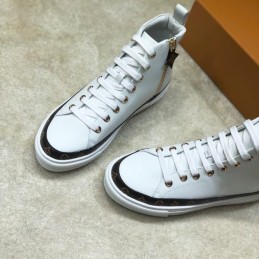 Replica Louis Vuitton White Black Trim High-Top Sneakers
