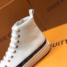 Replica Louis Vuitton White Black Trim High-Top Sneakers