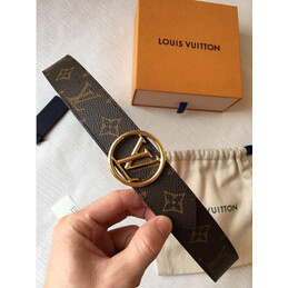 Replica Louis Vuitton Brown Monogram Red Reverse Round LV Buckle Belt