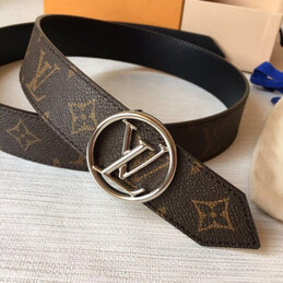 Replica Louis Vuitton Brown Monogram Black Reverse Round LV Buckle Belt