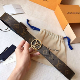 Replica Louis Vuitton Brown Monogram Black Reverse Round LV Buckle Belt